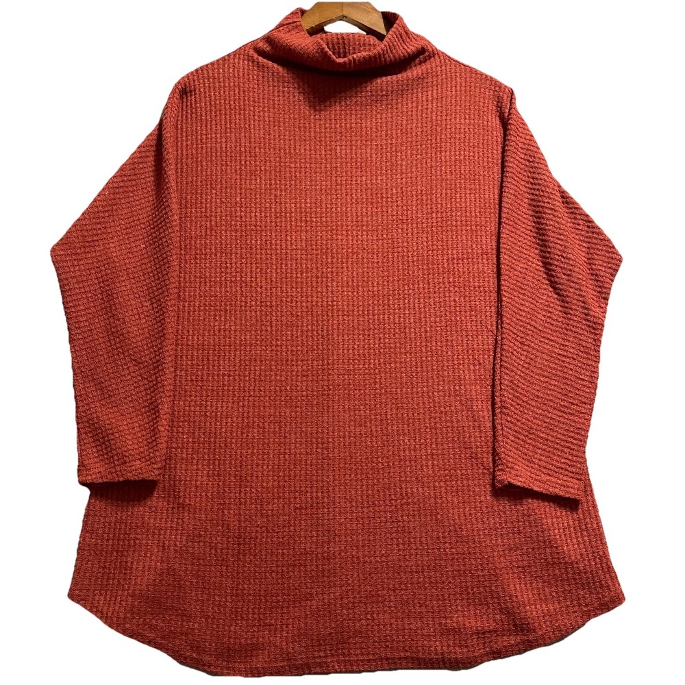 Sadie & Sage Womens Tunic Top S Rust Waffle Knit Turtleneck Relaxed Thermal